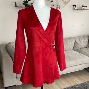 Zara Red Long sleeve velvet romper in great condition. Never worn